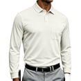 thumbnail image 2 of Fabrcox S-4XL Men's Long Sleeve Polo Shirts with Pockets Collared Men's Work Shirts Office Casual Plain Regular Fit Athletic Men's Golf Shirts Beige XL, 2 of 8