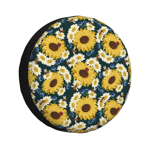 Fotbe Sunflowers Funda de Llanta de Repuesto con Estampado, Engrosada, Ajuste Universal para Jeep, Remolque, RV, SUV, Camión-16 inch