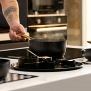 Thyme & Table 12-Piece Non-Stick Signature Ribbed Cookware Set, Non-Toxic Pots and Pans Set - Black & Gold