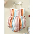 thumbnail image 3 of Biekopu Infant Baby Girls Summer Romper,Colorful Stripe Tie-Up Sleeveless Ruffles Newborn Jumpsuits, 3 of 9