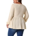 thumbnail image 3 of Blusas de Talla Grande Agnes Orinda para Mujeres, con Cuello Redondo, Manga Larga, Top de Peplum de Punto 1X Beige, 3 of 6