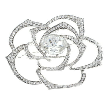 Large Crystal Rose Brooch