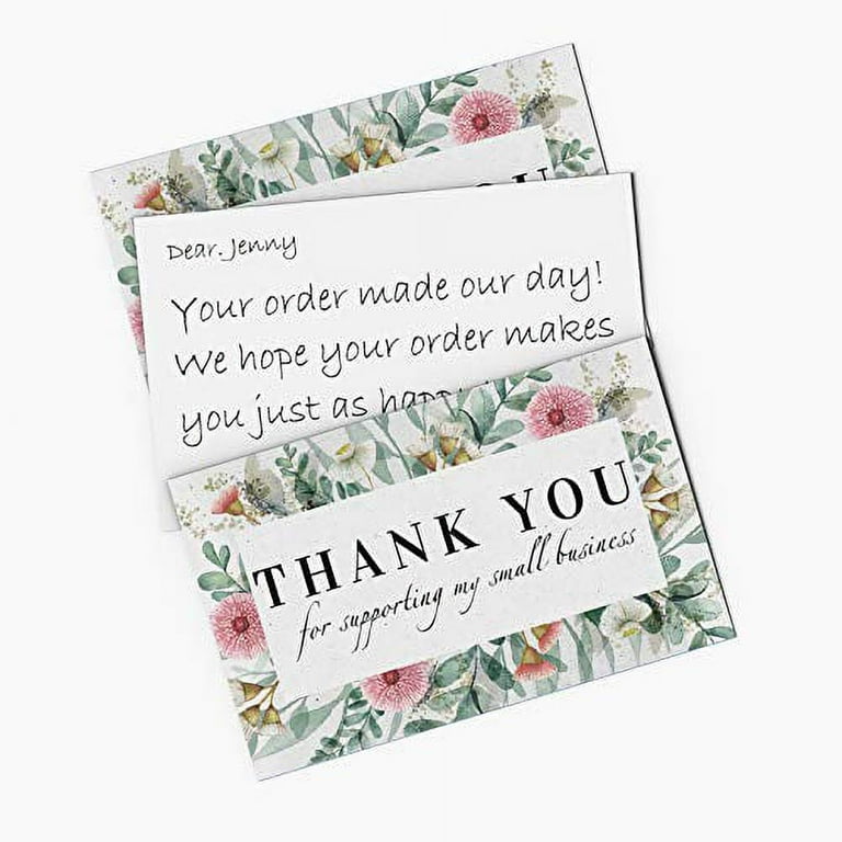 Custom Thank You Cards For Business - Floral Wreath Design, 100 Or 200 Qty