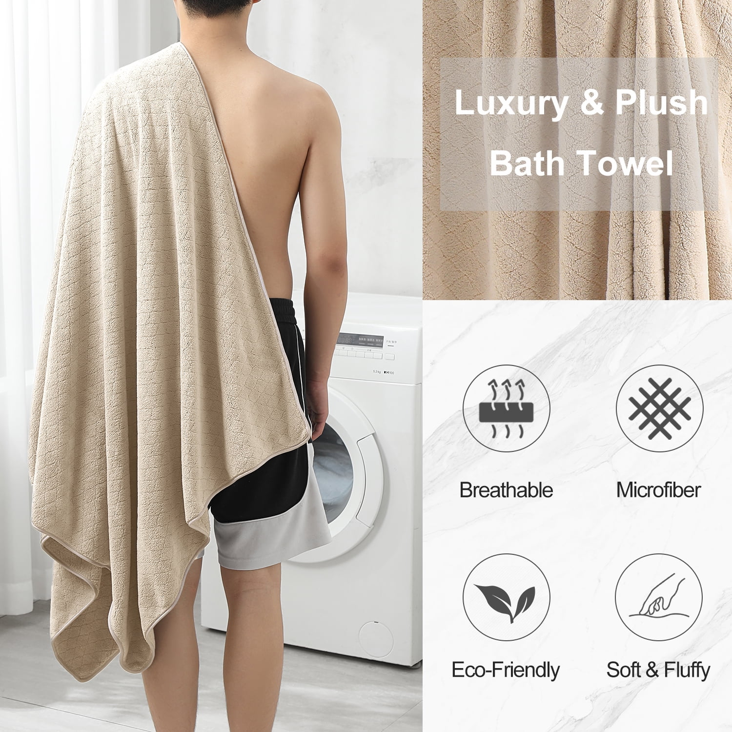 Smuge 18 pcs Bath Towel Sets, Include 6 Bath Sheet Towels, 6 Hand Towels, 6 Washcloths, Soft Microfiber Highly Absorbent Shower Towel for Bathroom Gym Spa(Camel)