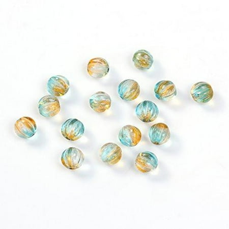 Beaded Pumpkin - Sexy Sparkles Pack of 10 Lampwork Glass Czech Beads Pumpkin Transparent 6mm-8mm Size available (6mm Yellow/Blue)