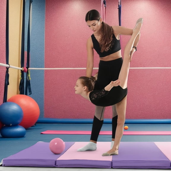 Topcobe Folding Gymnastics Mat with Carry Handles and Sweatproof Detachable PU Leather Cover, Easy to Clean Gym Mat, Gymnastics Equipment for Activity Play, Pink