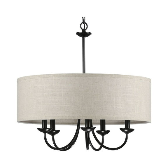 Drum Shade Collection Five-Light Matte Black Harvest Linen Shade Farmhouse Chandelier Light