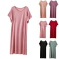 thumbnail image 2 of Pafei Tyugd Nightshirts for Women Soft Breathable Short Sleeve Mini Nightdress Lightweight Casual Round Neck Pajama Dress Ladies Nightgowns Loungewear Beige L, 2 of 8