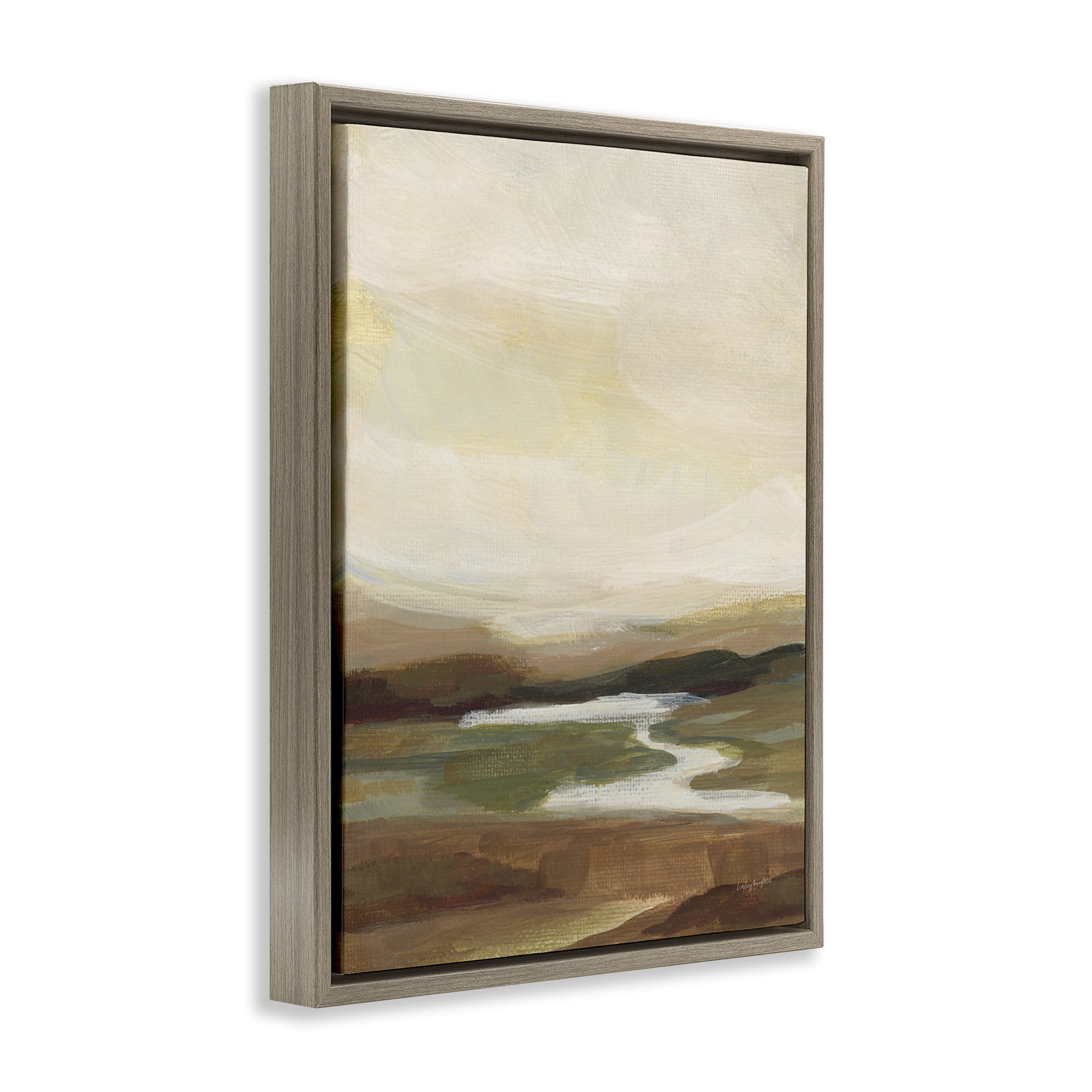 Stupell Industries Chestnut Springs River Landscape Painting Brown Floater Framed Art Print Wall Art, 17 x 21
