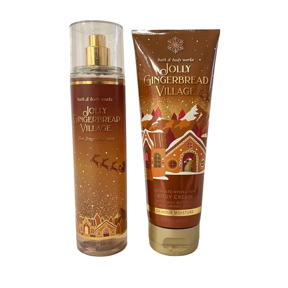 Bath & Body Works Jolly Gingerbread Village Fragrance Mist & Body Cream Set