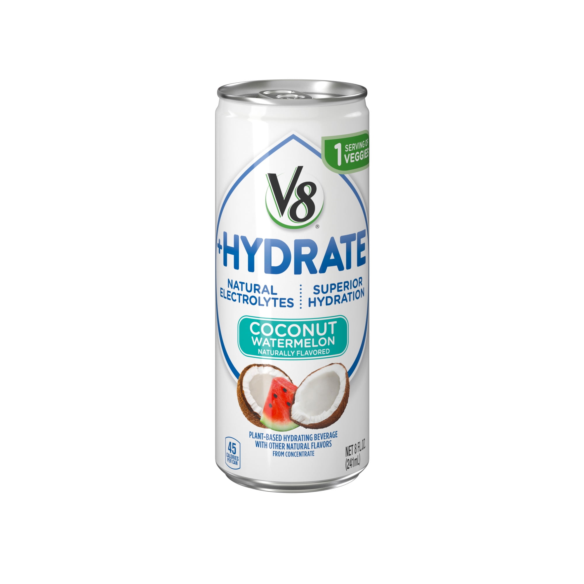 V8 +Hydrate Plant-Based Hydrating Beverage, Coconut Watermelon, 8 oz. Can (Pack of 6)