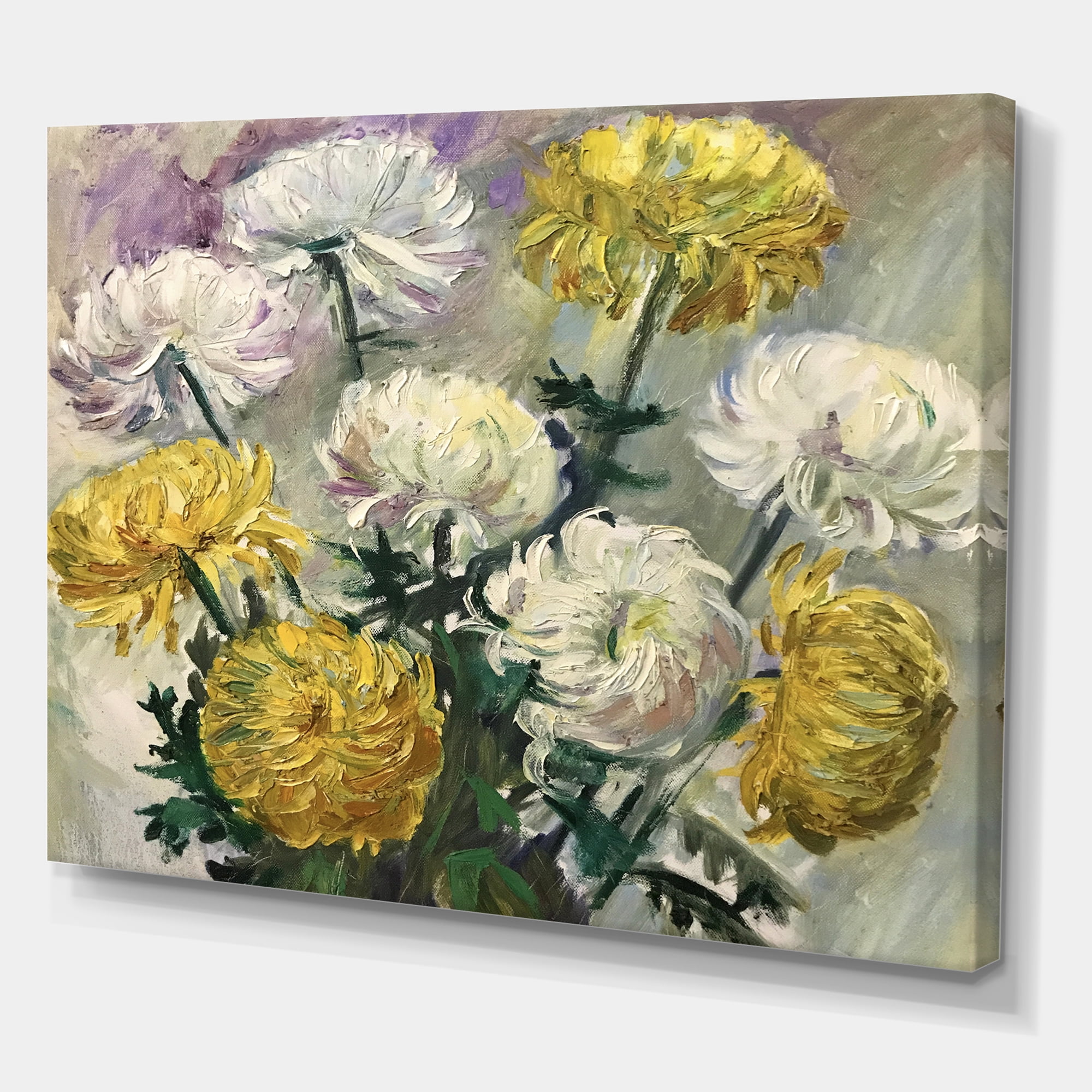 Golden and White Daisies 40 in x 30 in Painting Canvas Art Print, by Designart