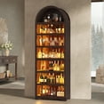 thumbnail image 3 of 79.4" Tall Arched Cabinet Set of 2, Modern 7-Tier Bookshelf with RGB Light and Adjustable Shelf for Living Room, Kitchen, Home Office, Brown, 3 of 10