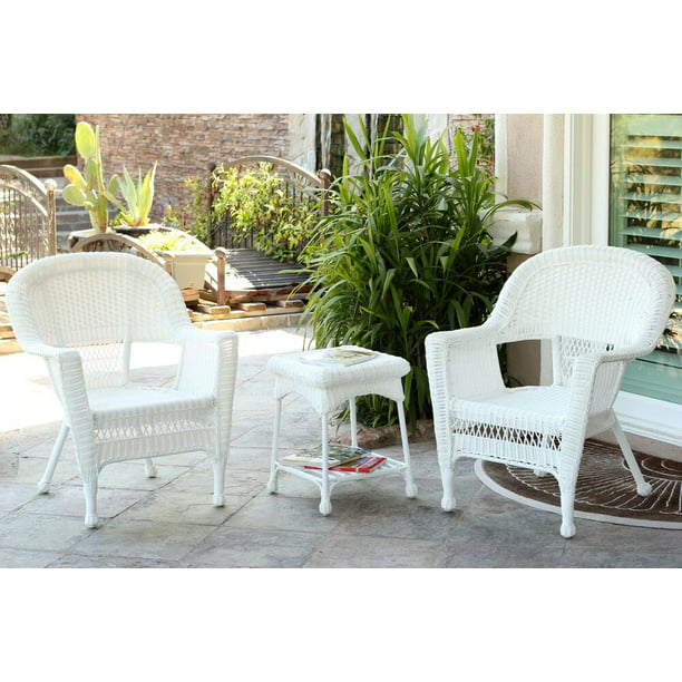3 Piece White Resin Wicker Patio Chairs And End Table Furniture Set Com - White Wicker Patio Table Set