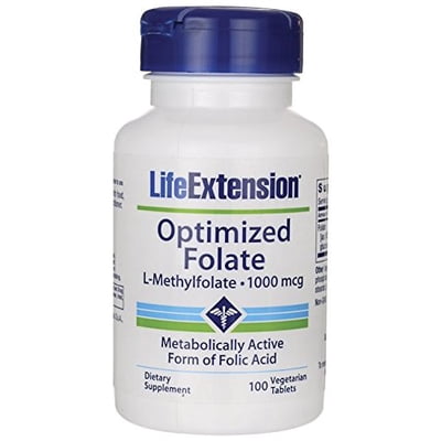 Life Extension Optimized Folate L-Methylfolate 1000mcg, 100 Vegetarian Tablets