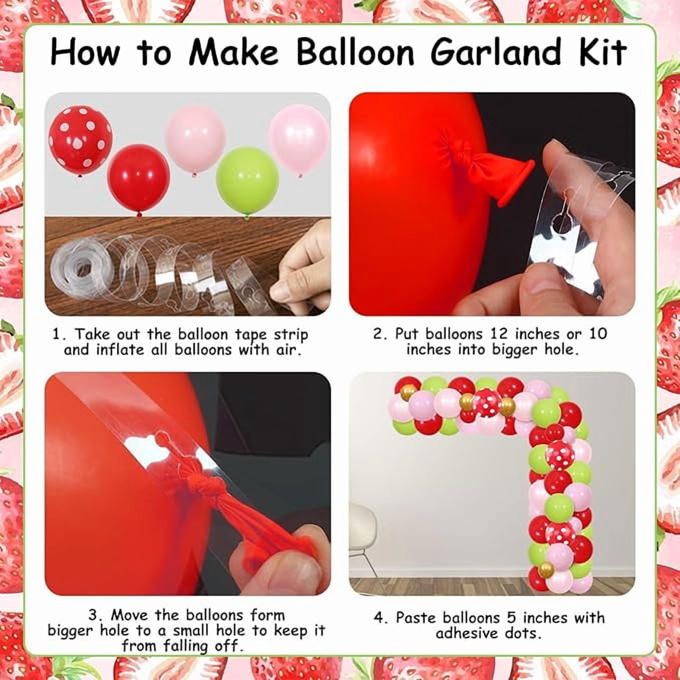 Two Sweet Strawberry Birthday Decorations, Fruit Berry 2nd Birthday Decorations for Girls - Strawberry Balloon Arch Kit with Our Berry Sweet Is Turning Two Backdrop, Foil Balloons