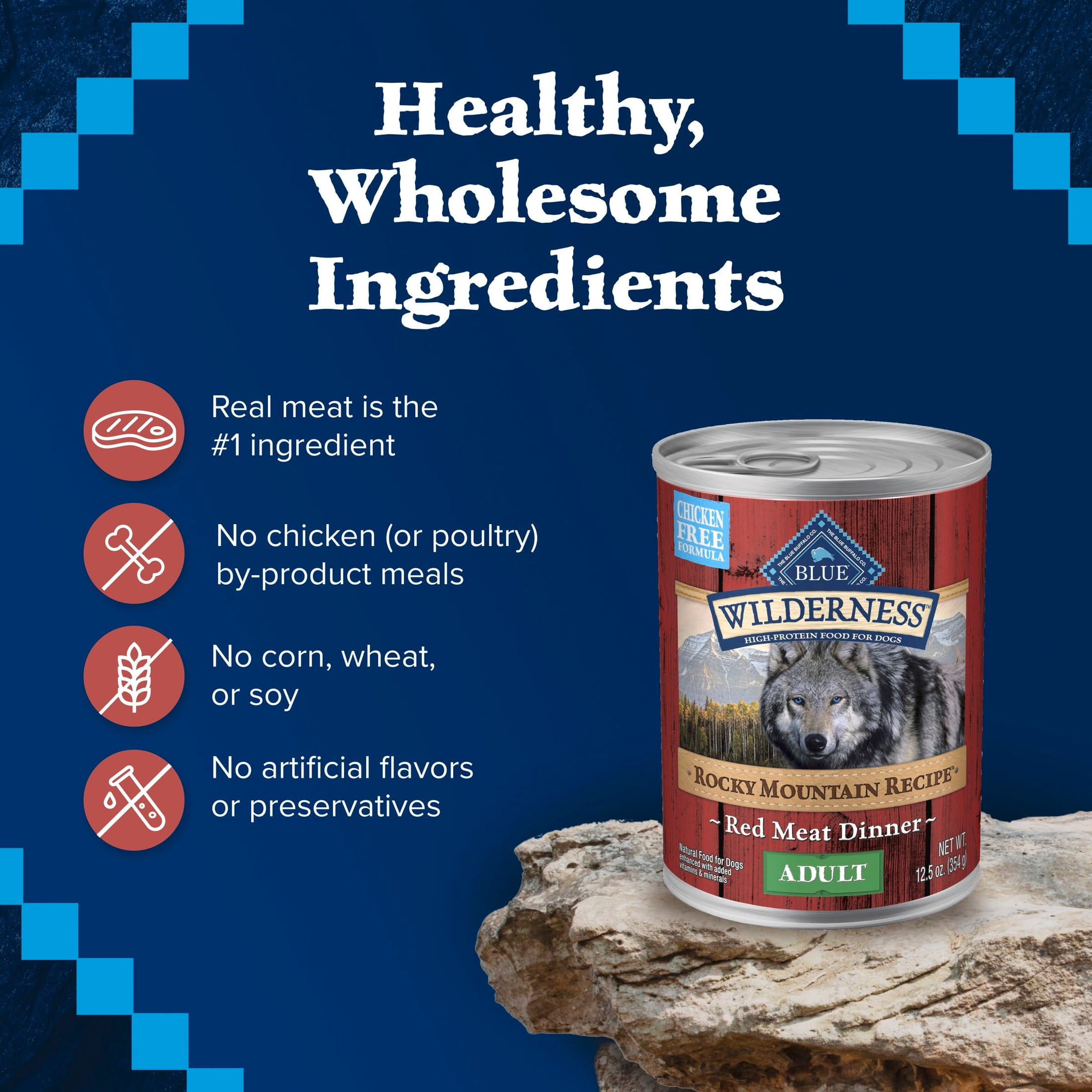 (12 pack) Blue Buffalo Wilderness Adult Wet Dog Food, Grain Free, Red Meat Paté, 12.5oz Can