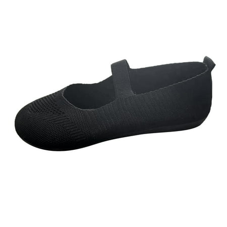 

GUOBIOZIY Flats Shoes Women Flats Shoes Wide Width Flying Knit Walking Shoes Non-Slip Flat Shoes Round Toe Loafers(Black 6.5)