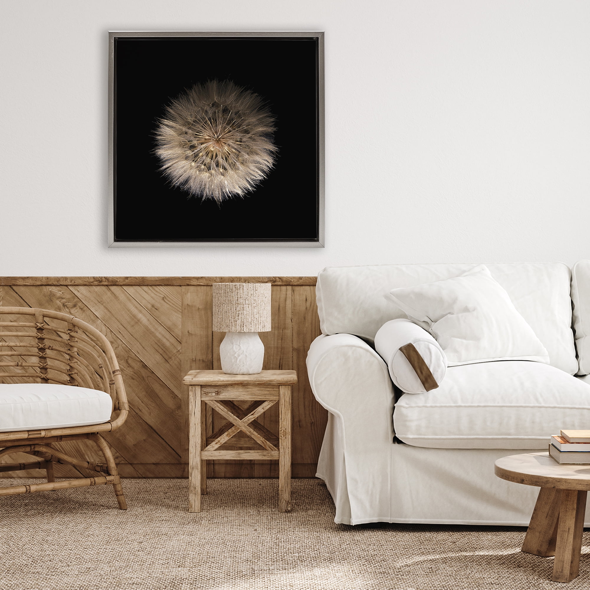 Stupell Industries Wispy Dandelion on Black Gray Framed Floater Canvas Wall Art, design by Beth Adoette