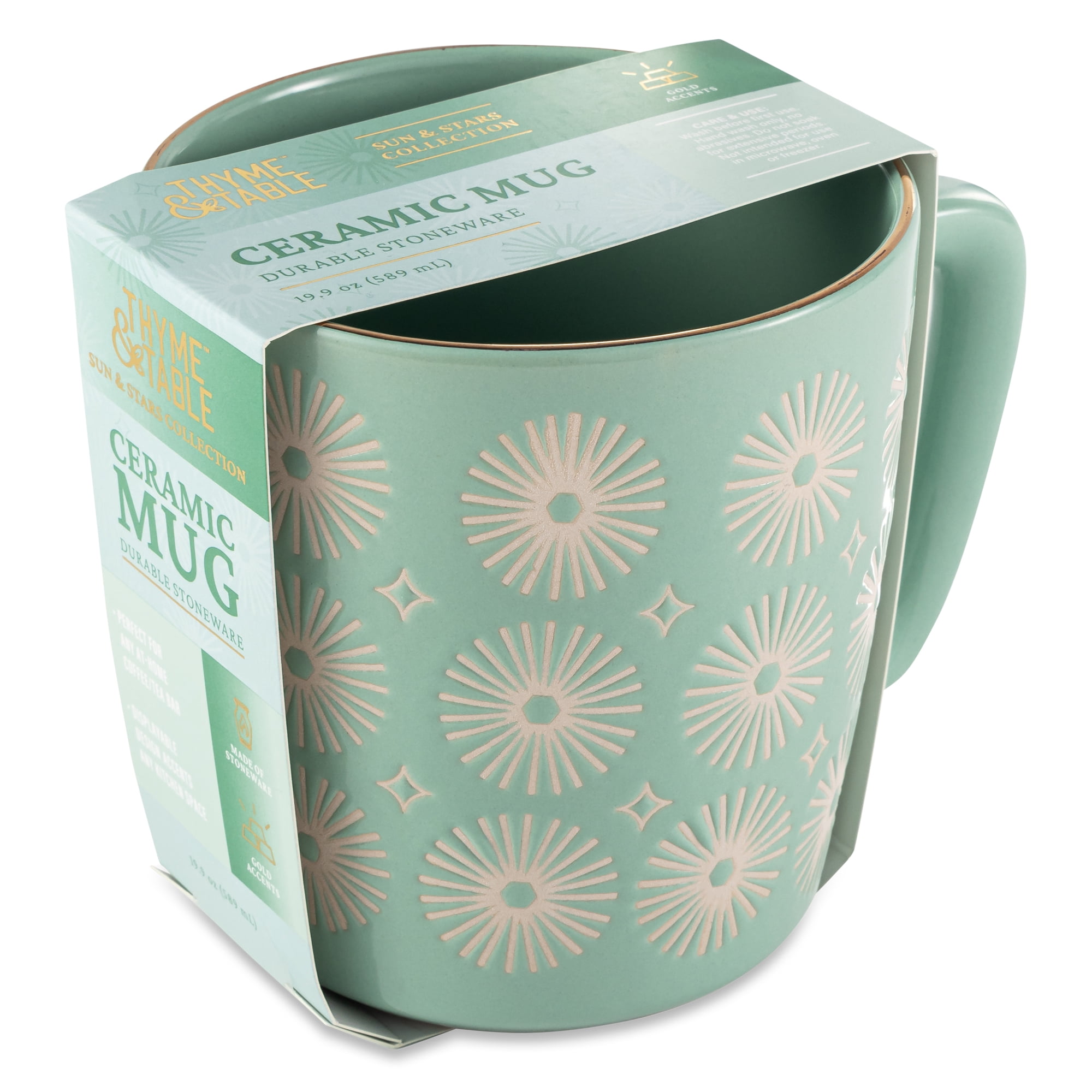 Thyme & Table Green SunBurts Mug with Gold Rim 19.9 fl oz, Stoneware