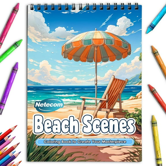 Netecom Beach Scenes Coloring Book for Adults, Spiral Bound, Soft Cover