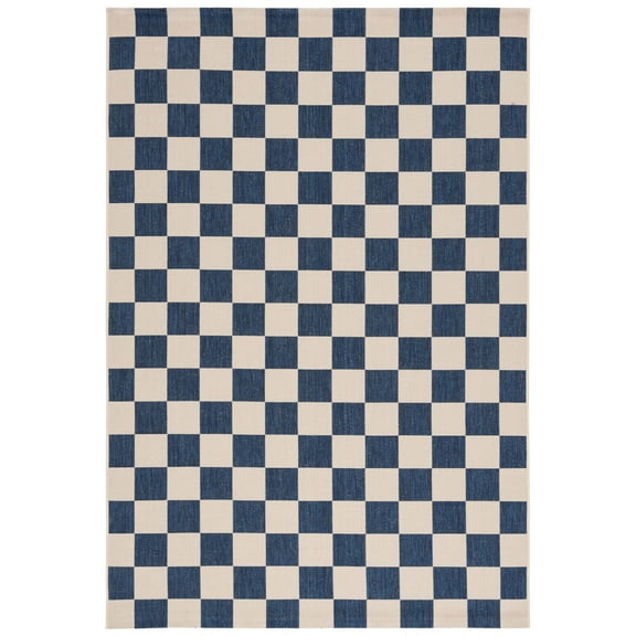 SAFAVIEH Courtyard Talbot Checkered Indoor/Outdoor Area Rug, Navy/Beige, 4' x 5'7"