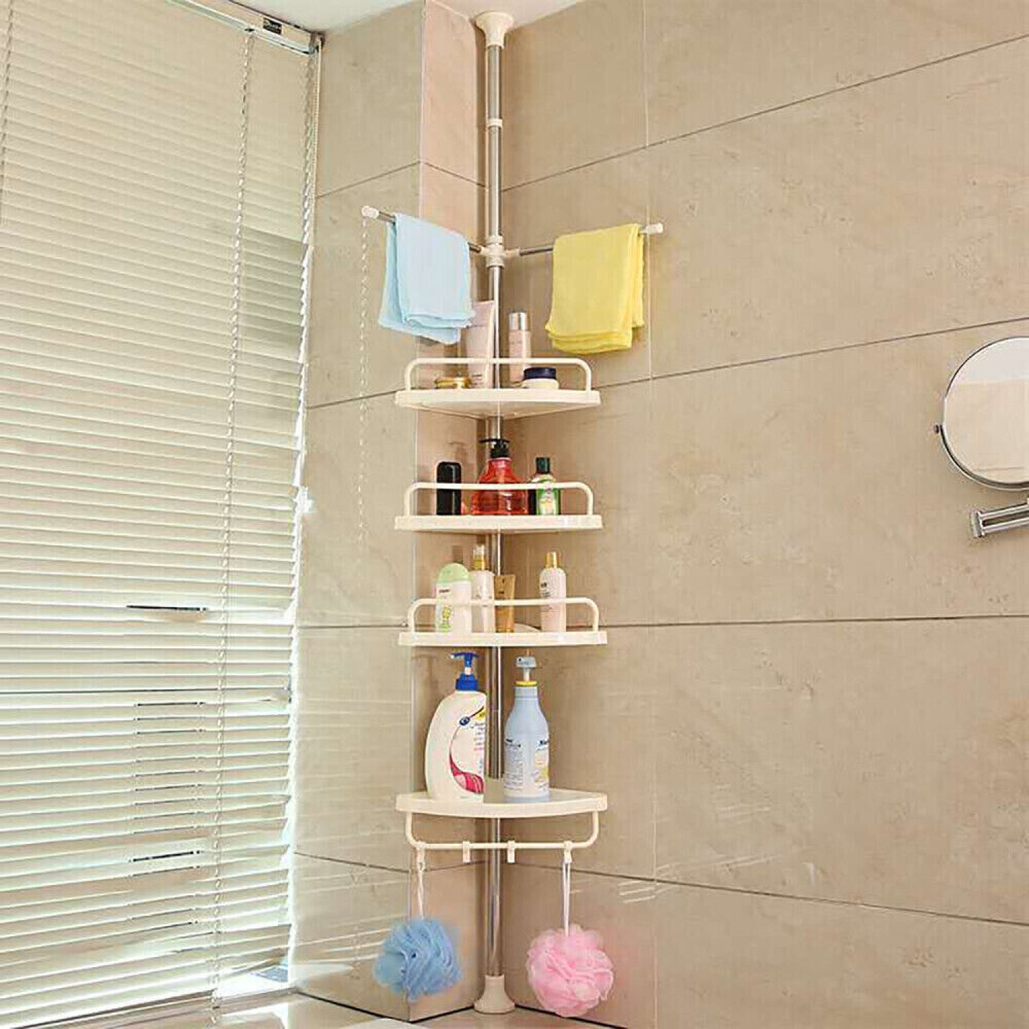Bathroom Shower Bath Caddy Corner Storage Rack Wall Shelf Pole