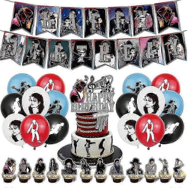 2026 Michael Jackson Theme Happy Birthday Banner Balloons Cake Toppers Kit Party Supplies Decor