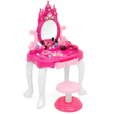 Best Choice Products 14-Piece Pretend Kids Vanity Table and Chair Beauty Playset w/ Fashion Accessories, Makeup, Hairdryer, Jewelry -