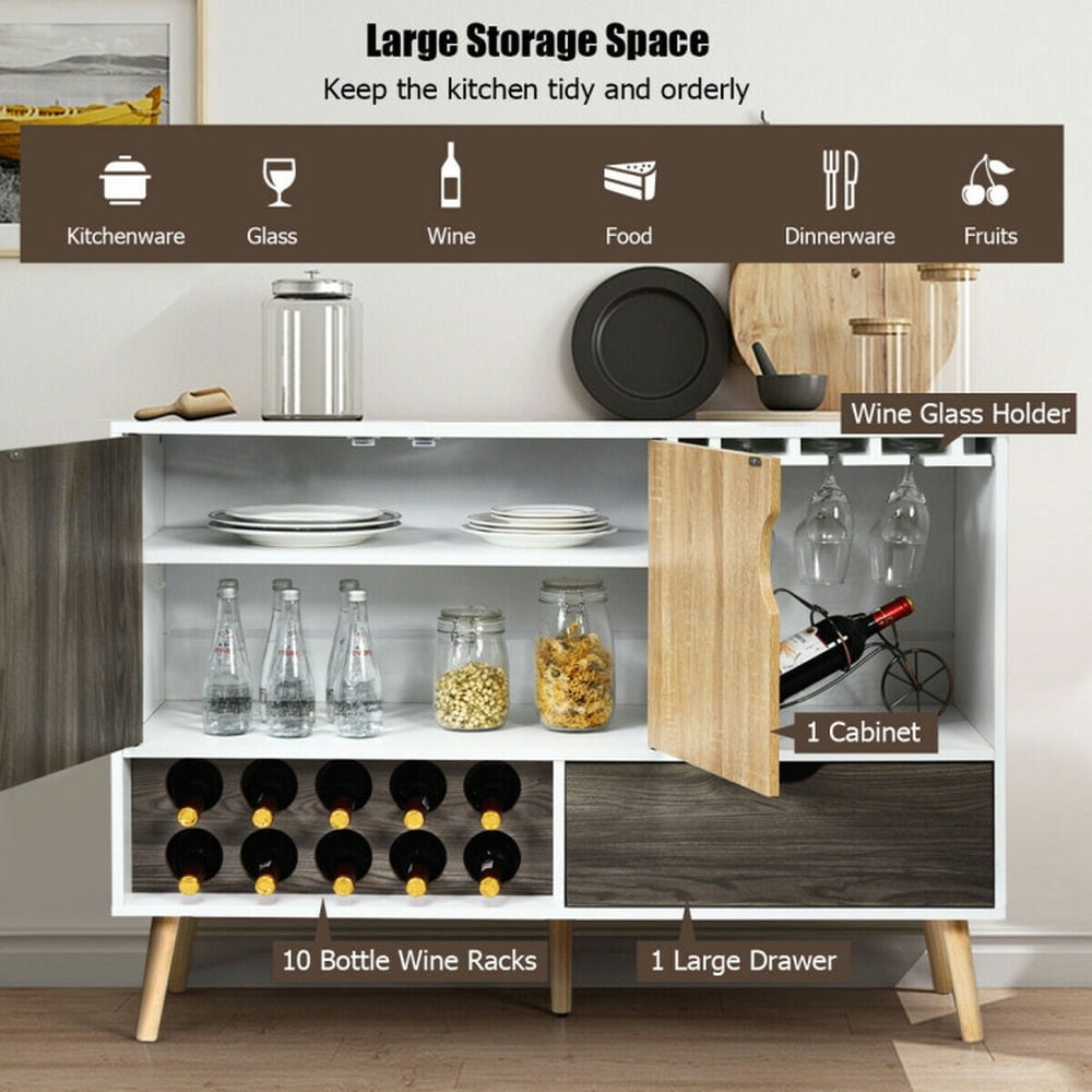 Finihen Kitchen Storage Cabinet, Buffet Sideboard, Mid-Century Buffet Sideboard Wooden Storage Cabinet, for Dining Room, Kitchen, Living Room, Gray Finihen Kitchen Storage Cabinet, Buffet Sideboard, Mid-Century Buffet Sideboard Wooden Storage Cabinet, for Dining Room, Kitchen, Living Room, Gray