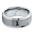 thumbnail image 2 of Tungsten Awareness Ribbon Symbol Band Ring 8mm Men Women Comfort Fit Gray Step Bevel Edge Brushed Polished, 2 of 4