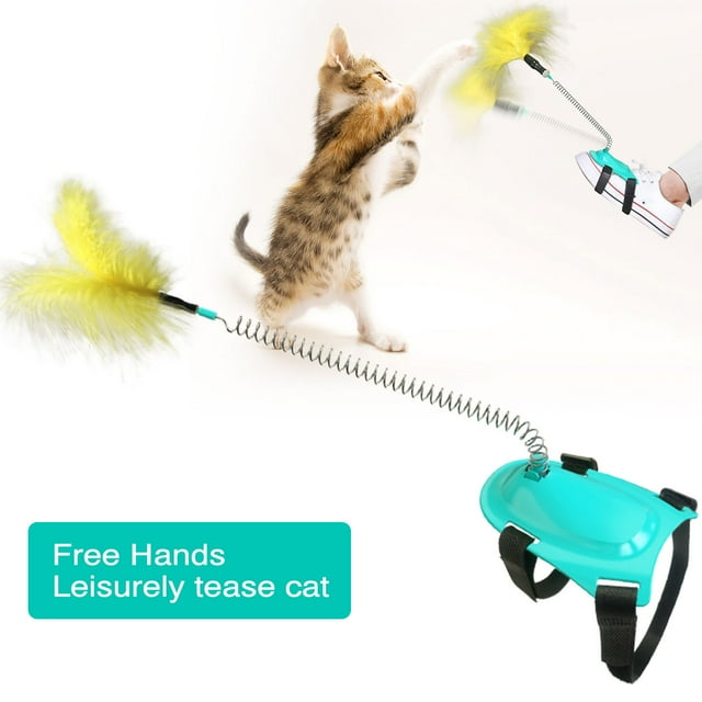LSLJS New Pet Toys Spring Tease Feather Stick Interactive Toy Strap Holder, Pet Supplies
