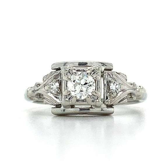 3 Stone Old European Wedding Ring, Women's Art Deco Diamond Engagement Ring, Vintage Minimal Diamond Ring, Antique Proposal Anniversary Ring, 2.2 Ct Simulated Round Cut Diamond, 14K White Gold Plated