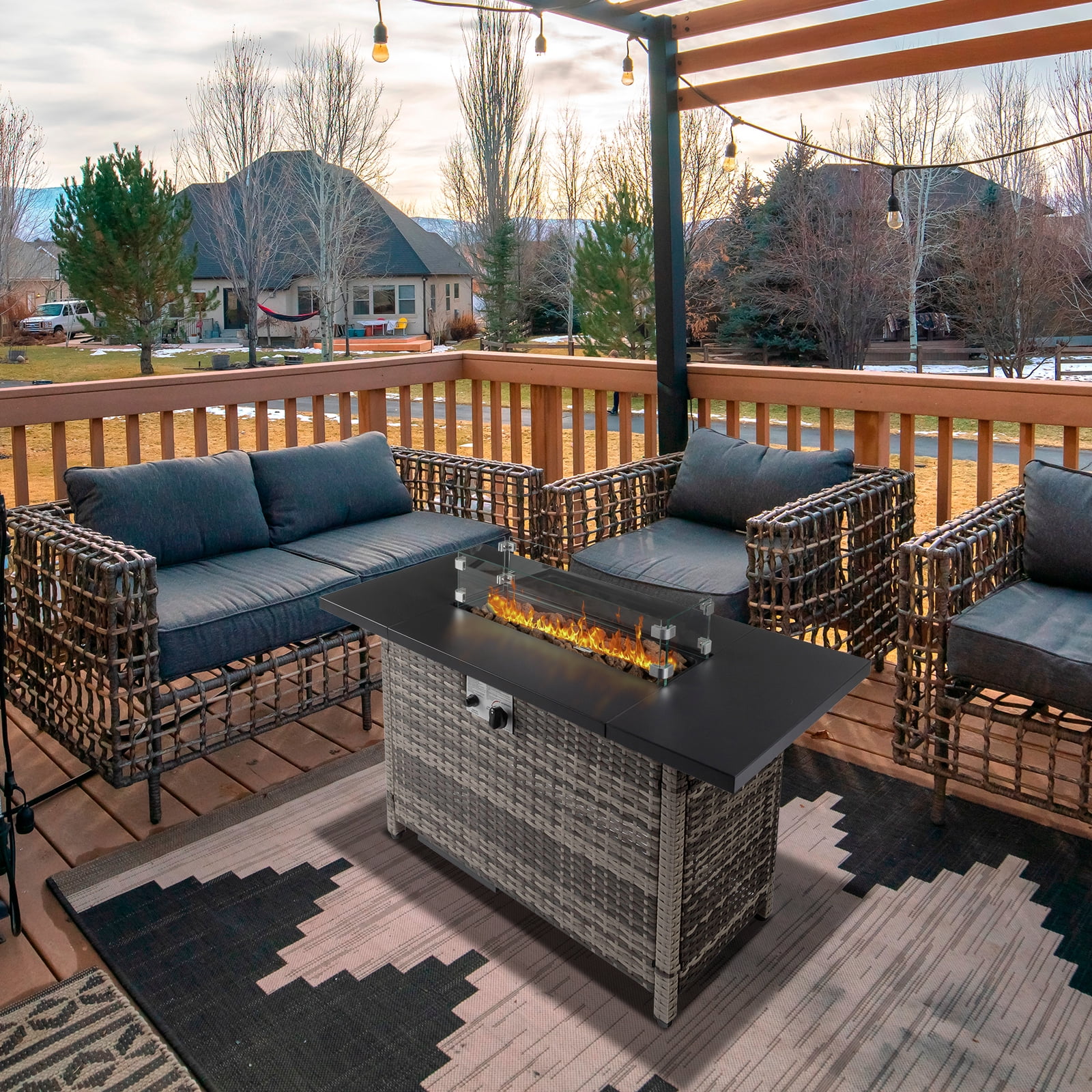 Zimtown 43" Propane Fire Pit Table,50,000 BTU Fire Tables with Lid,Rain Cover
