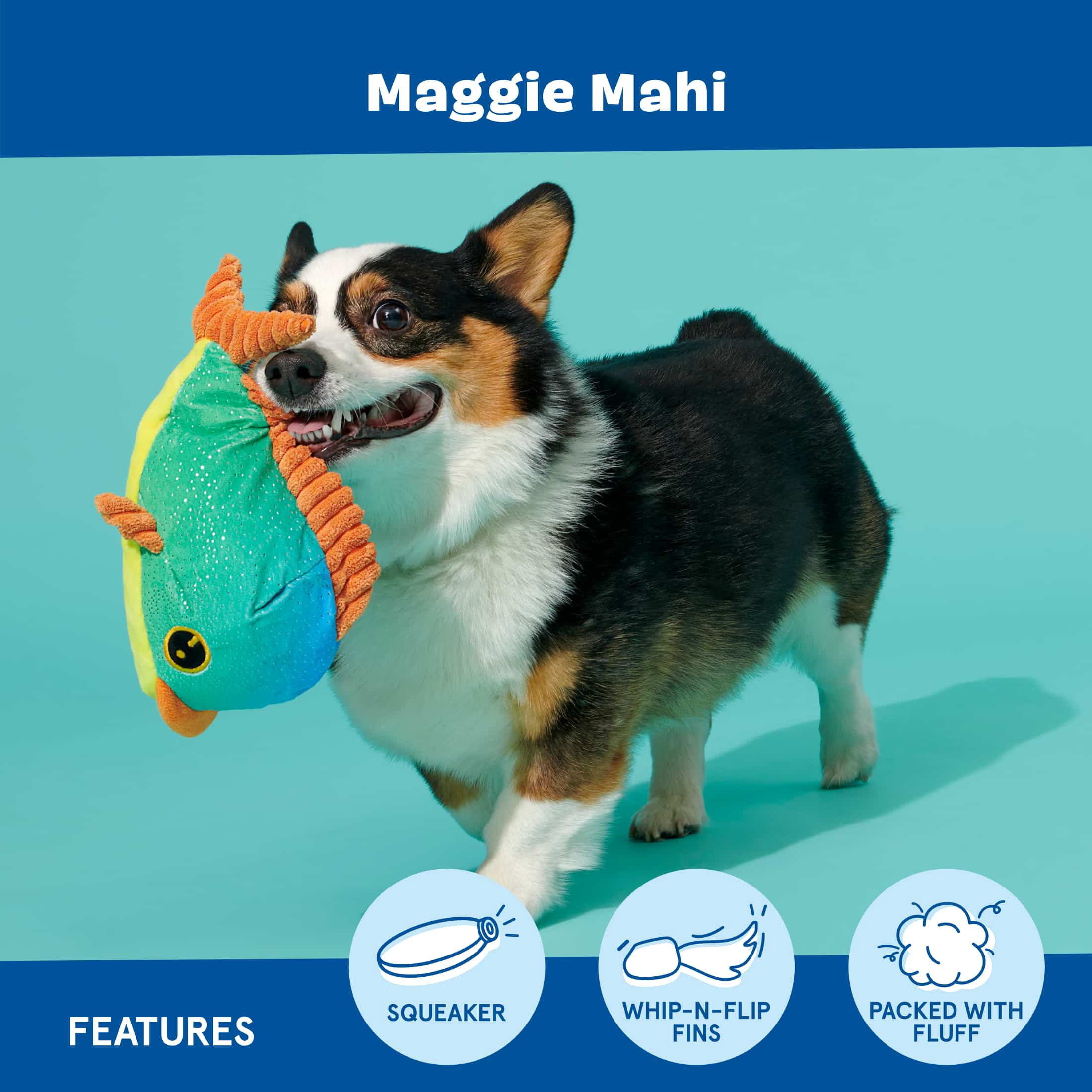 BARK Maggie Mahi Colorful Plush Fish Dog Toy for Medium to Large Dogs