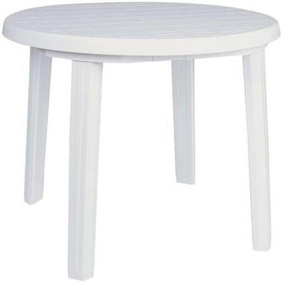 Ronda 36" Round Resin Patio Dining Table in White, Commercial Grade$$Garden & Patio