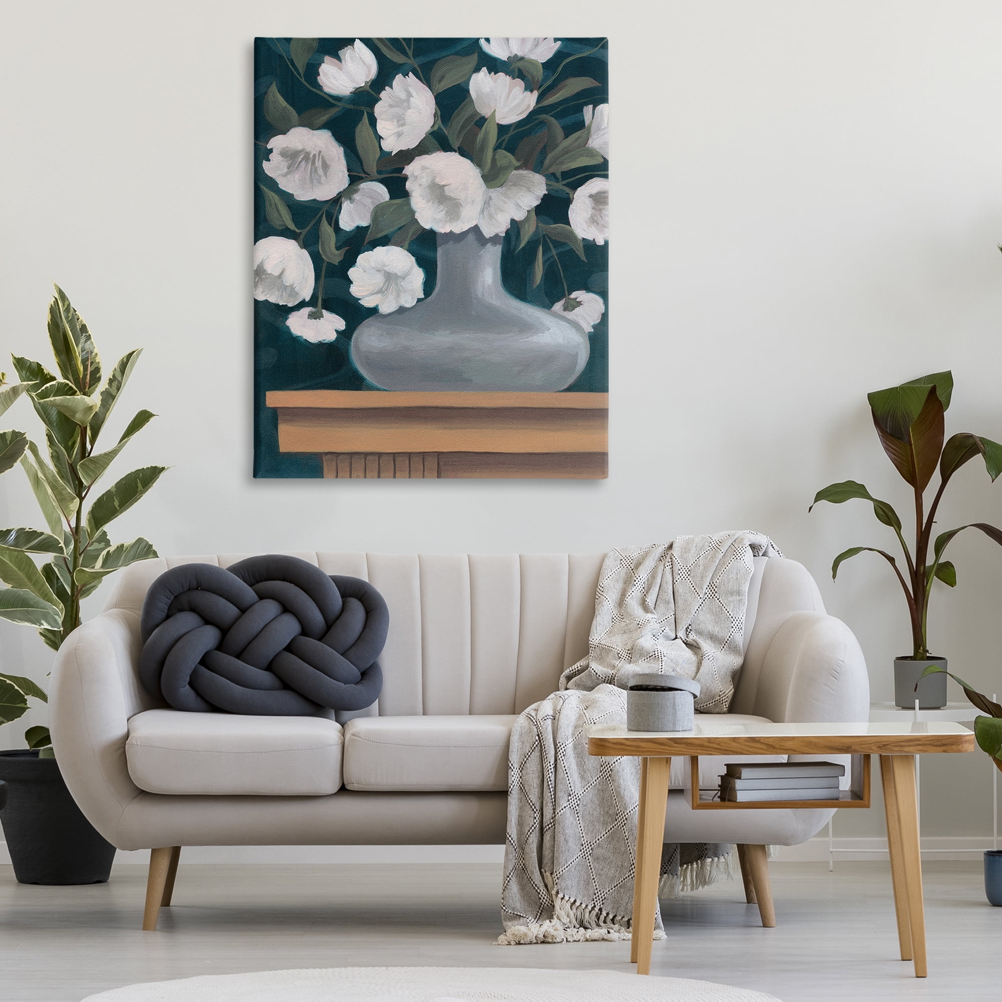 Stupell Industries White Flowers in Round Vase Plants & Flowers Painting Wrapped Canvas Art Print Wall Art, 36 x 48