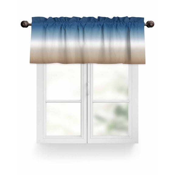 Blue Khaki Retro Gradient Kitchen Valances for Windows Abstract Watercolor Valance Curtains for Kitchen /Living Room/Bedroom/ Bathroom Decor, 54"x18 " ,Rod Pocket 1 Panel,