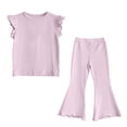 thumbnail image 2 of Zpanxa Girls Matching Sets Solid Color Flutter Sleeve Sleeveless Top with Flared Long Pants 2 Piece Set 3 Years, 2 of 6