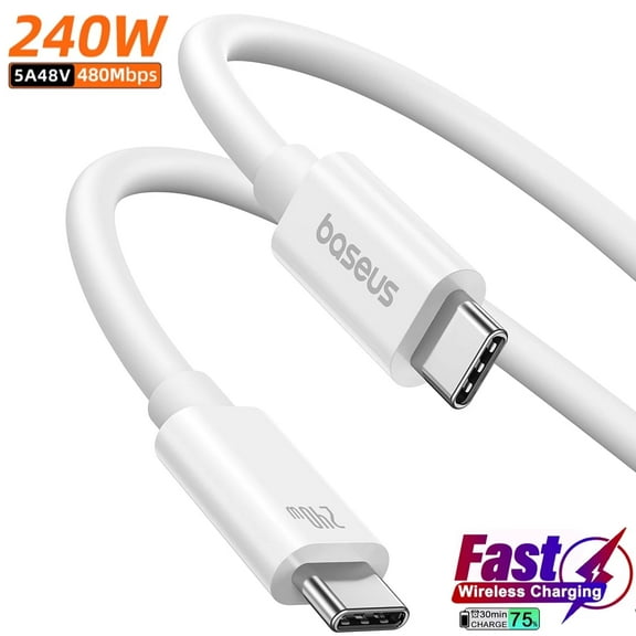 Baseus Thunderbolt 4 PD240 Usb-c To Usb-c Cable, 240W Fast Charging Data Cable, White