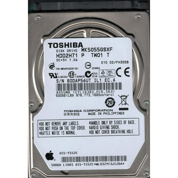MK5055GSXF HDD2H71 P TW01 T MAC 655-1552C Philippines Toshiba 500GB