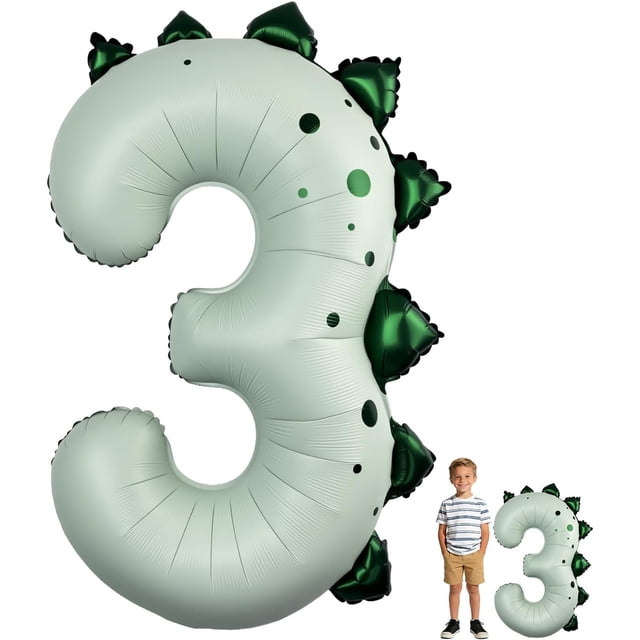 Yanonmyfd Dinosaur Number 2 Balloon, 36 Inch Matcha Green Foil Number Balloon for Dinosaur Birthday Party Decorations, Kids Jungle Theme,Matcha,3rd
