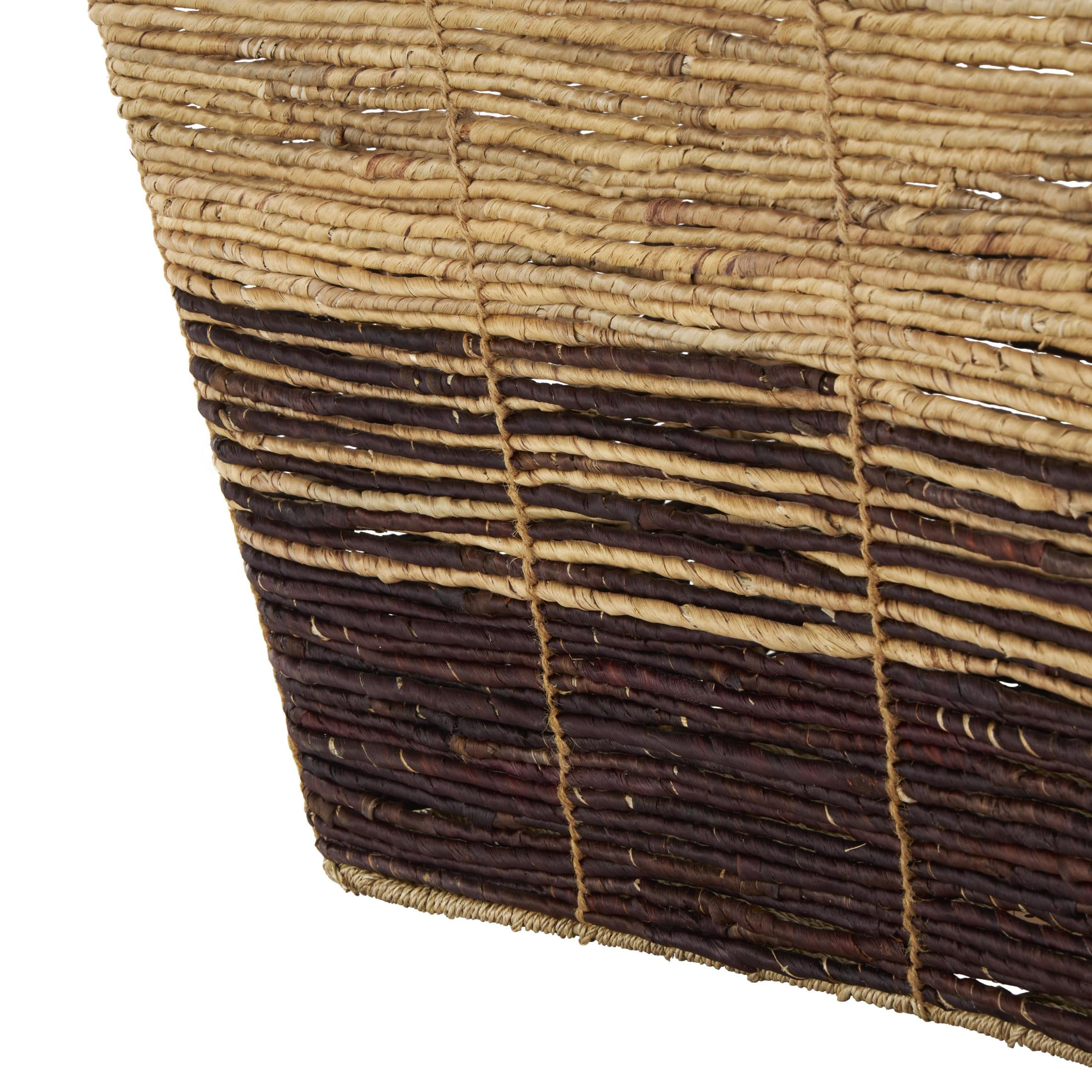 DecMode 30" x 15" Brown Seagrass Handmade Oversized Color Block Storage Basket with Slot Handles, 1-Piece