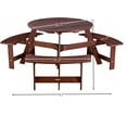 thumbnail image 3 of LuxyHoom Outdoor 6 Person Picnic Table, 6 Person Round Picnic Table with 3 Built-in Benches, Umbrella Hole, Outside Table and Bench Set for Garden, Backyard, Porch, Patio, Brown, 3 of 8