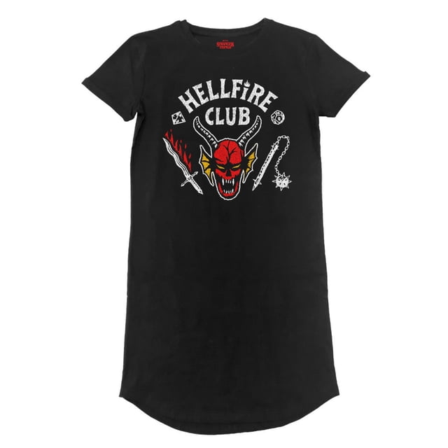 Stranger Things - Camiseta Vestido Hellfire Club para Mujer (Negro)