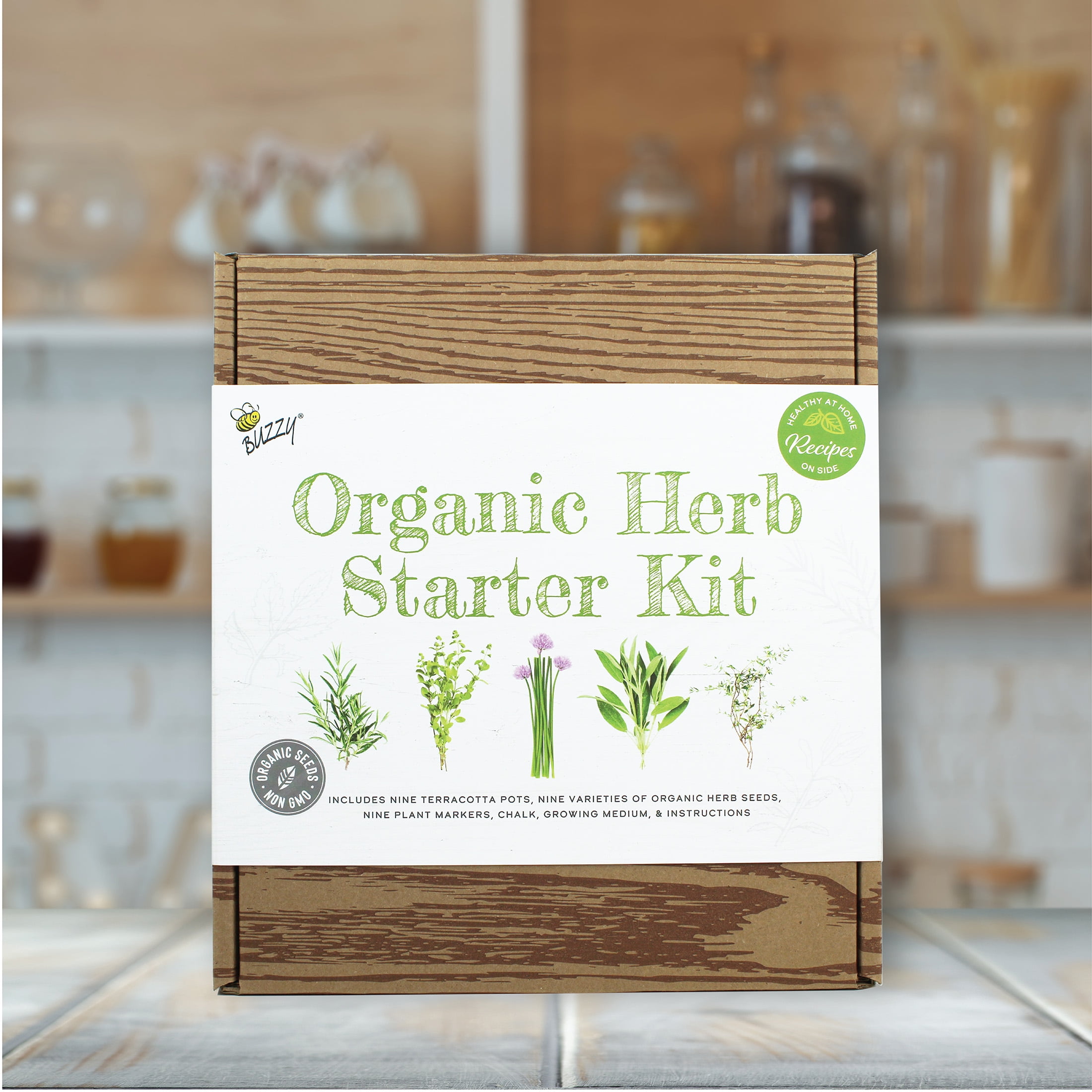 Buzzy Seeds Organic Indoor Herb Garden Starter Kit 9 Varieties