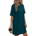 thumbnail image 4 of CHUMUD Cotton Short Dresses for Women Crew Neck T-shirt Mini Dress with Pockets Summer Solid Casual Loose Outfits, 4 of 6