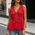 thumbnail image 6 of Tsesme Women's Front Tie Tank Tops, Eyelet Embroidered V Neck Shirts, Sleeveless Ruffled Hem Summer Vacation Blouses S, 6 of 8
