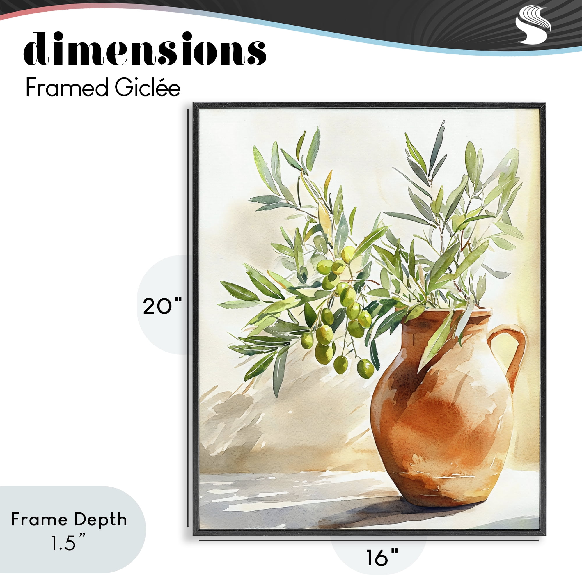 Stupell Industries Olive Branch in Terracotta Vase Black Framed Giclee Art, design by LSR Design Studio