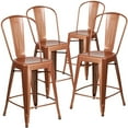 thumbnail image 1 of Commercial Grade 4 Pack 24" High Copper Metal Indoor-Outdoor Counter Height Stool with Back, 1 of 9